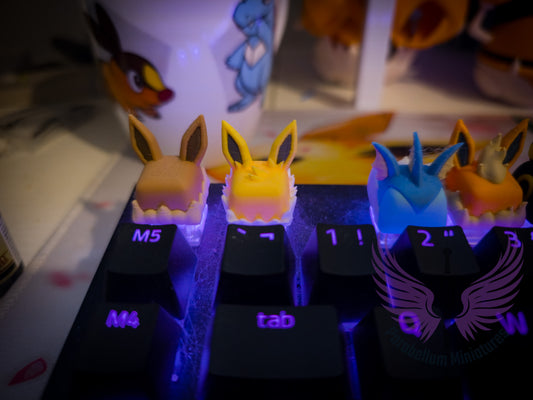 Eevee Evolution Artisan Keycap Set - Custom 3D Printed Character Keycaps for Cherry MX Mechanical Keyboards - Ultra-High Detail 0.06mm PLA