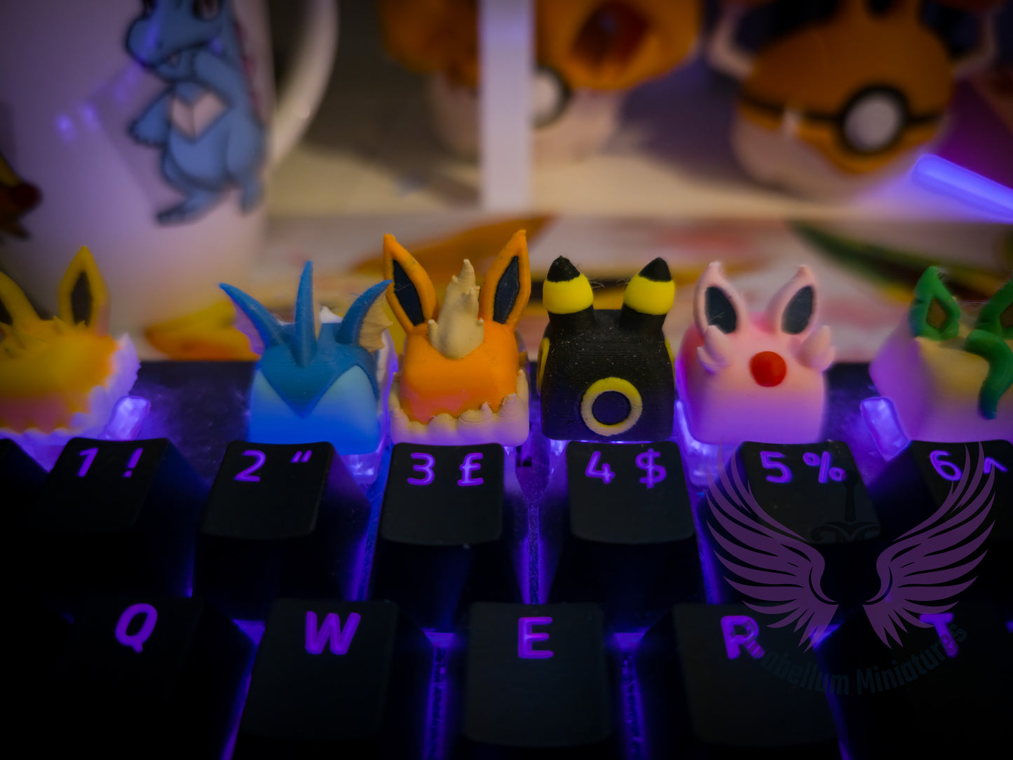 Eevee Evolution Artisan Keycap Set - Custom 3D Printed Character Keycaps for Cherry MX Mechanical Keyboards - Ultra-High Detail 0.06mm PLA
