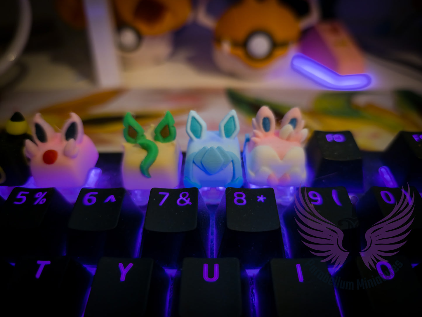 Eevee Evolution Artisan Keycap Set - Custom 3D Printed Character Keycaps for Cherry MX Mechanical Keyboards - Ultra-High Detail 0.06mm PLA