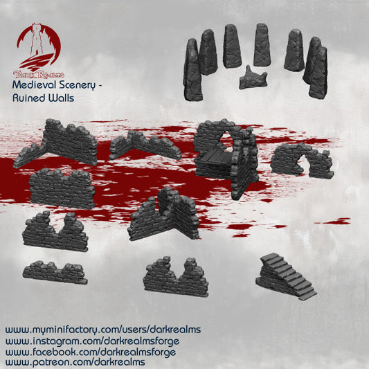 Medieval broken walls and standing stones