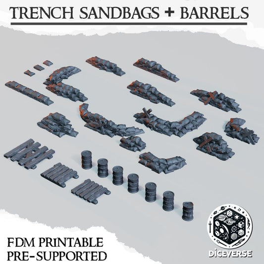Trench sandbags and barrels