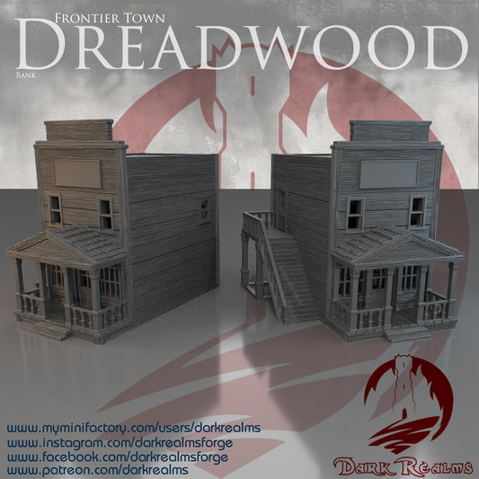 Old West bank by DarkRealms in 32mm, 28mm, 15mm Scale 3D Printed Scenery for Wargaming Dnd and Warhammer