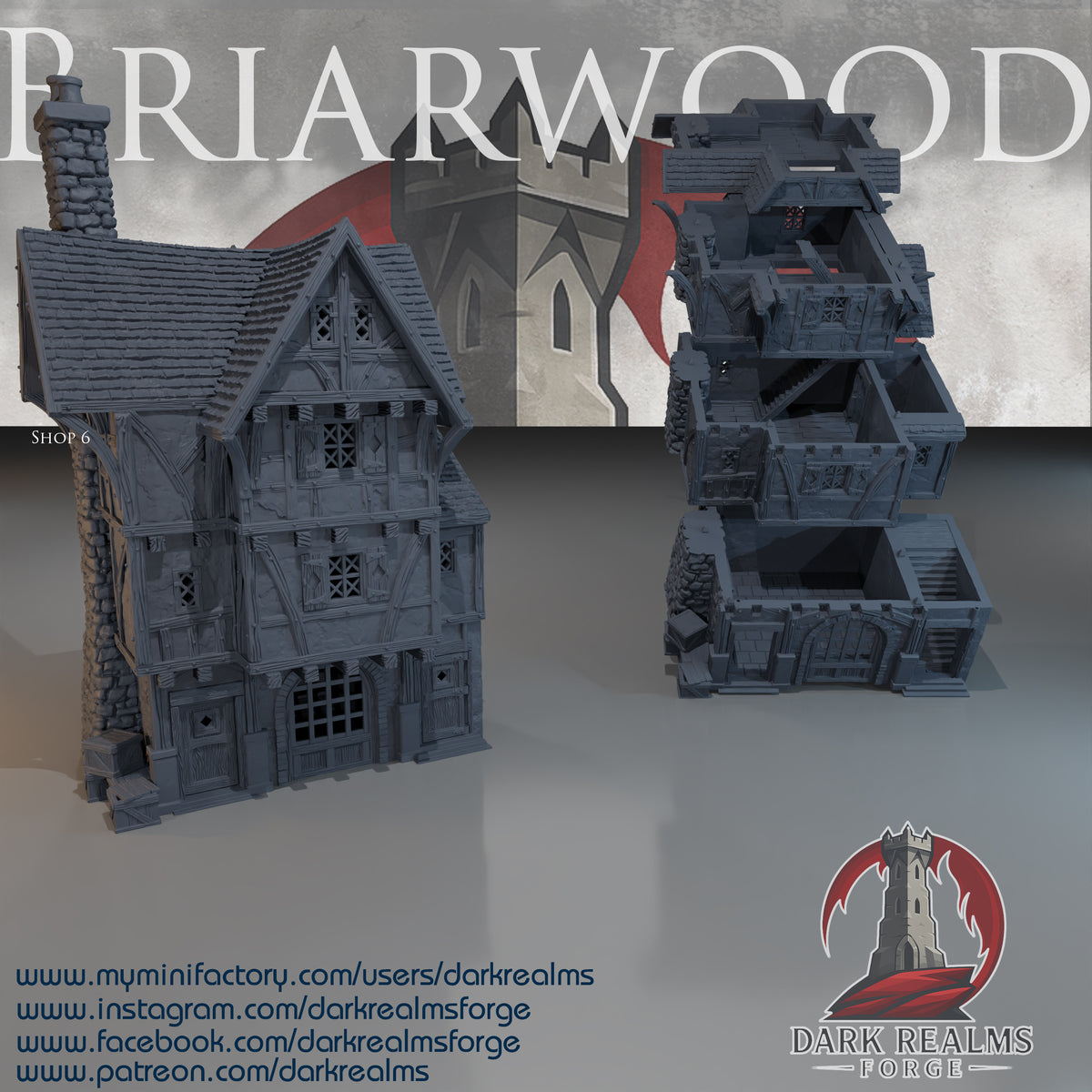 Briarwood Shop 6 by Dark Realms in 32mm, 28mm, 15mm Scale 3D Printed Scenery for Wargaming Dnd and Warhammer