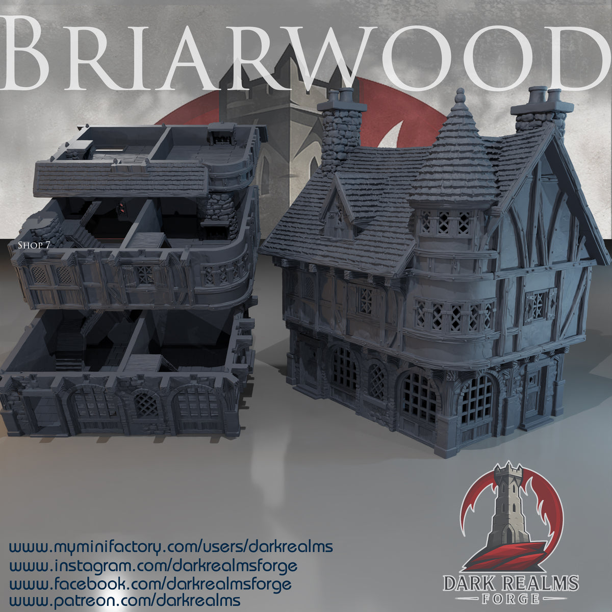 Briarwood Shop 7 by Dark Realms in 32mm, 28mm, 15mm Scale 3D Printed Scenery for Wargaming Dnd and Warhammer