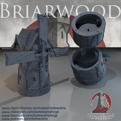 Briarwood Windmill by Dark Realms in 32mm, 28mm, 15mm Scale 3D Printed Scenery for Wargaming Dnd and Warhammer