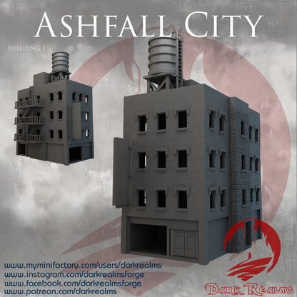 Ashfall City building 1 by Dark Realms in 32mm, 28mm, 15mm Scale 3D Printed Scenery for Wargaming Dnd and Warhammer