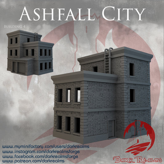 Ashfall City building 4 by Dark Realms in 32mm, 28mm, 15mm Scale 3D Printed Scenery for Wargaming Dnd and Warhammer