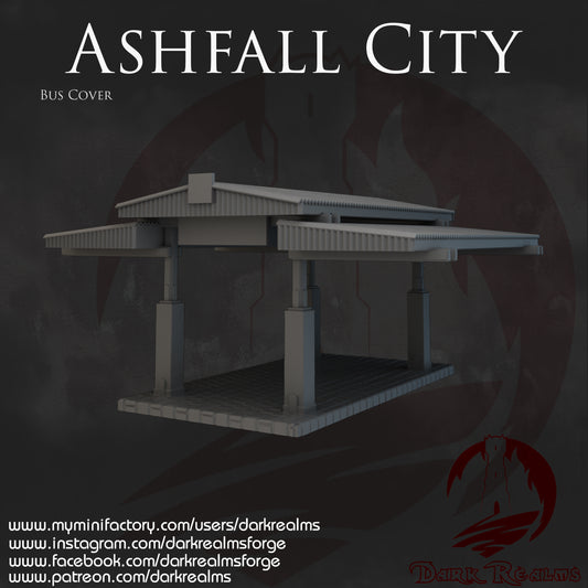 Ashfall City Bus cover by Dark Realms in 32mm, 28mm, 15mm Scale 3D Printed Scenery for Wargaming Dnd and Warhammer