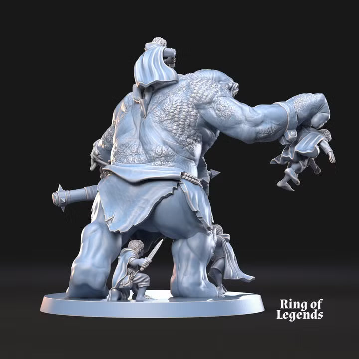Cave troll fighting halflings