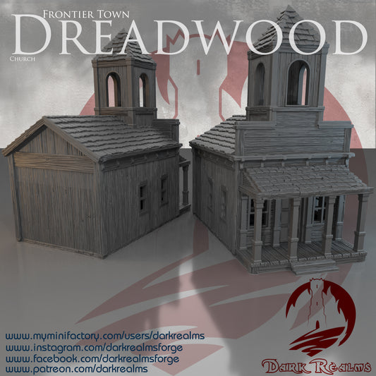 Old West church by DarkRealms in 32mm, 28mm, 15mm Scale 3D Printed Scenery for Wargaming Dnd and Warhammer