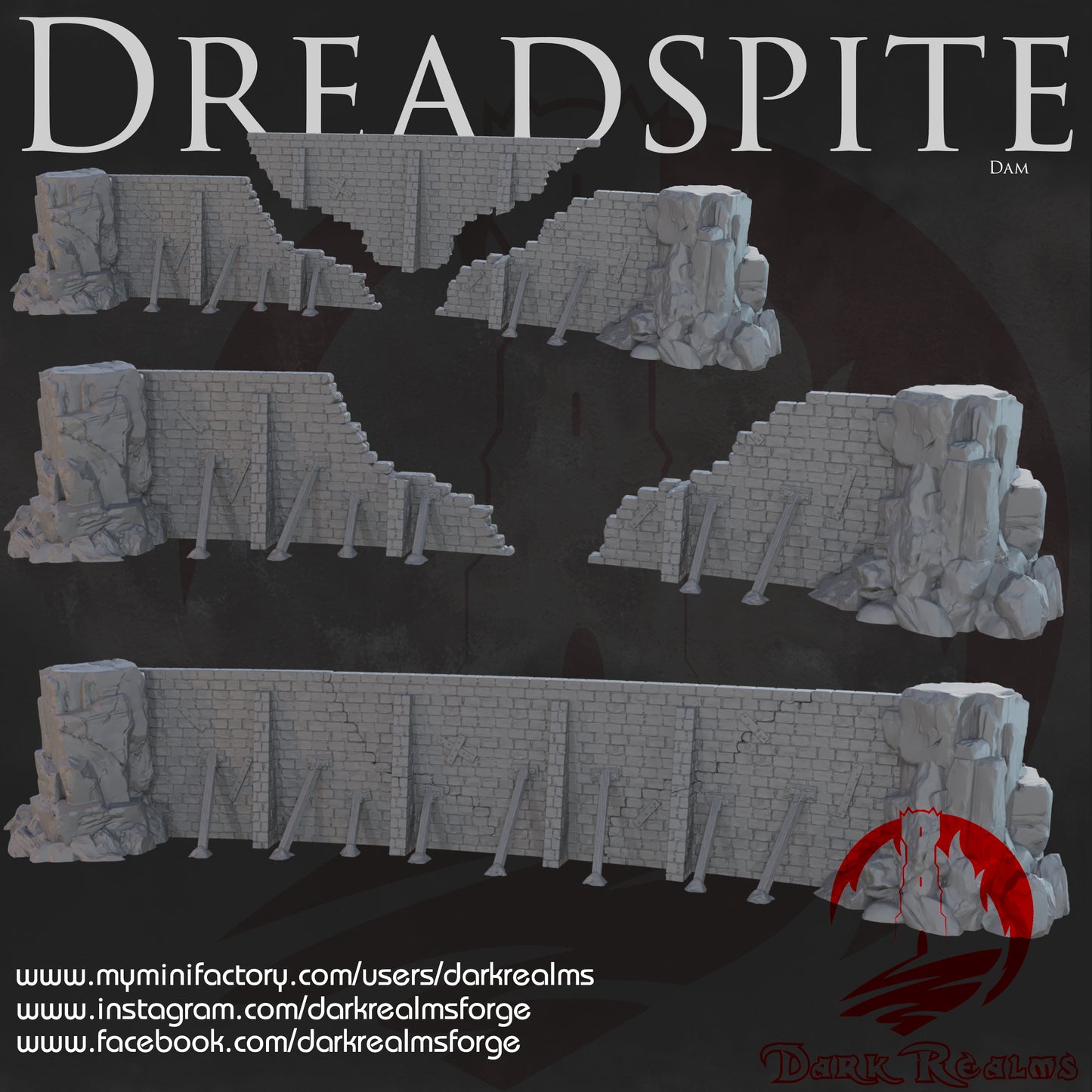River Dam by Dark Realms in 32mm, 28mm, 15mm Scale 3D Printed Scenery for Wargaming Dnd and Warhammer