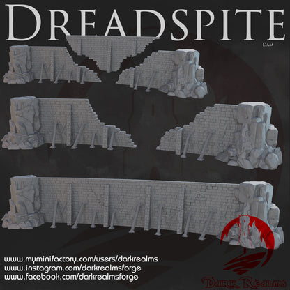 River Dam by Dark Realms in 32mm, 28mm, 15mm Scale 3D Printed Scenery for Wargaming Dnd and Warhammer