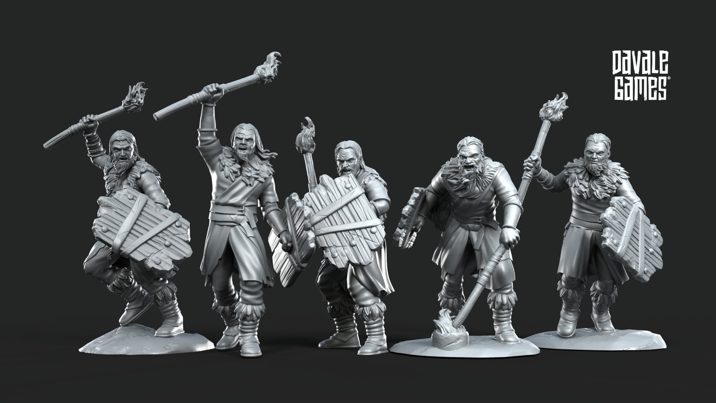 5 x Fellmount Reavers warriors with fire brand and shield