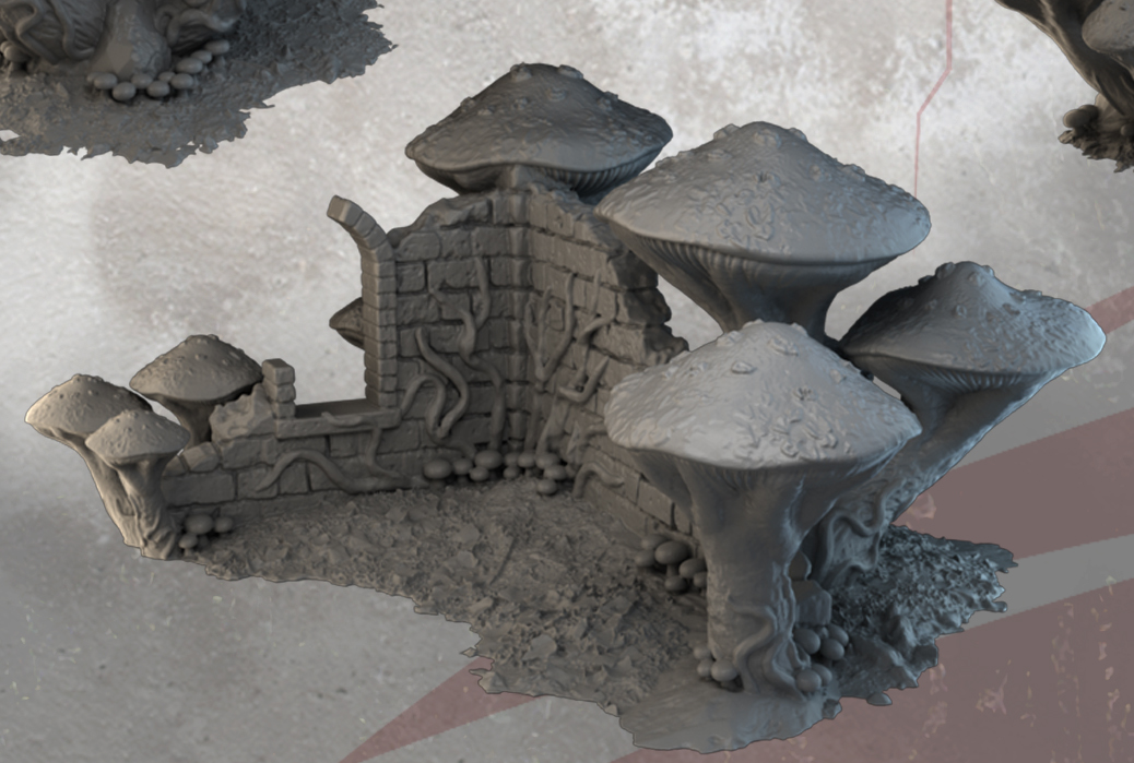 Fungalwood Ruins by DarkRealms in 32mm, 28mm, 15mm Scale 3D Printed Scenery for Wargaming Dnd and Warhammer