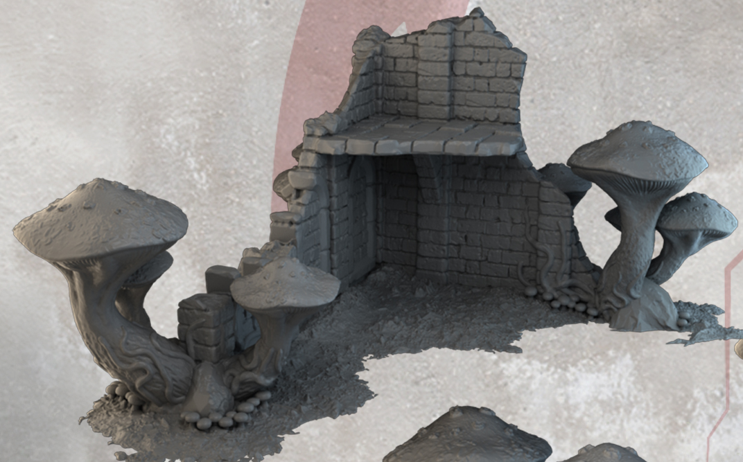Fungalwood Ruins by DarkRealms in 32mm, 28mm, 15mm Scale 3D Printed Scenery for Wargaming Dnd and Warhammer