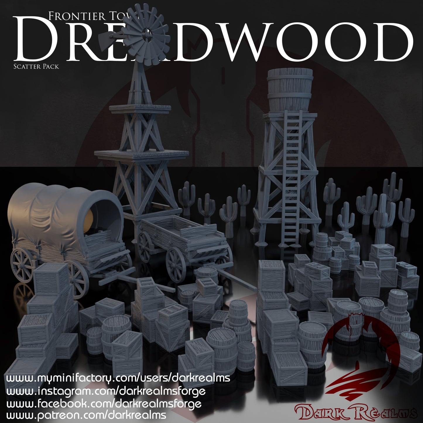 Old West scatter terrain by DarkRealms in 32mm, 28mm, 15mm Scale 3D Printed Scenery for Wargaming Dnd and Warhammer
