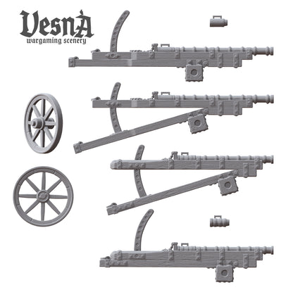 Breech loading artillery (pack 2) in 32mm, 28mm, 15mm Scale 3D Printed for Historical Wargaming