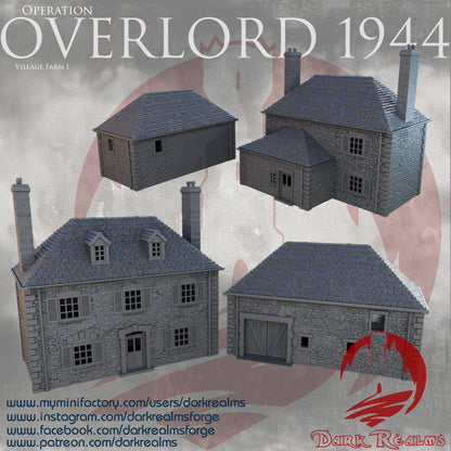 Overlord farm and barn by DarkRealms in 32mm, 28mm, 15mm Scale 3D Printed Scenery for Wargaming Dnd and Warhammer