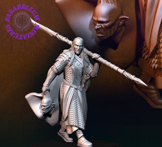Armoured wood elf captain with spear