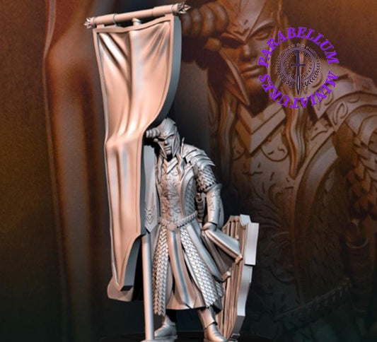Armoured wood elf with banner pose 2