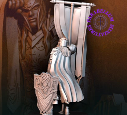 Armoured wood elf with banner pose 2