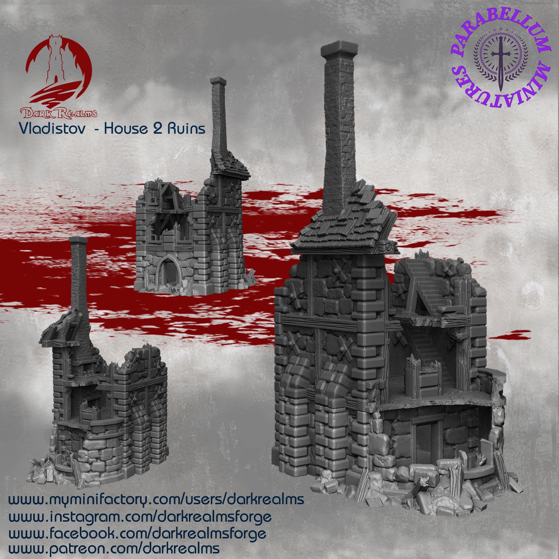 House 2 ruins (Vladistov by DarkRealms) 32mm, 28mm, 15mm Scale 3D Printed Scenery for Wargaming Dnd and Warhammer