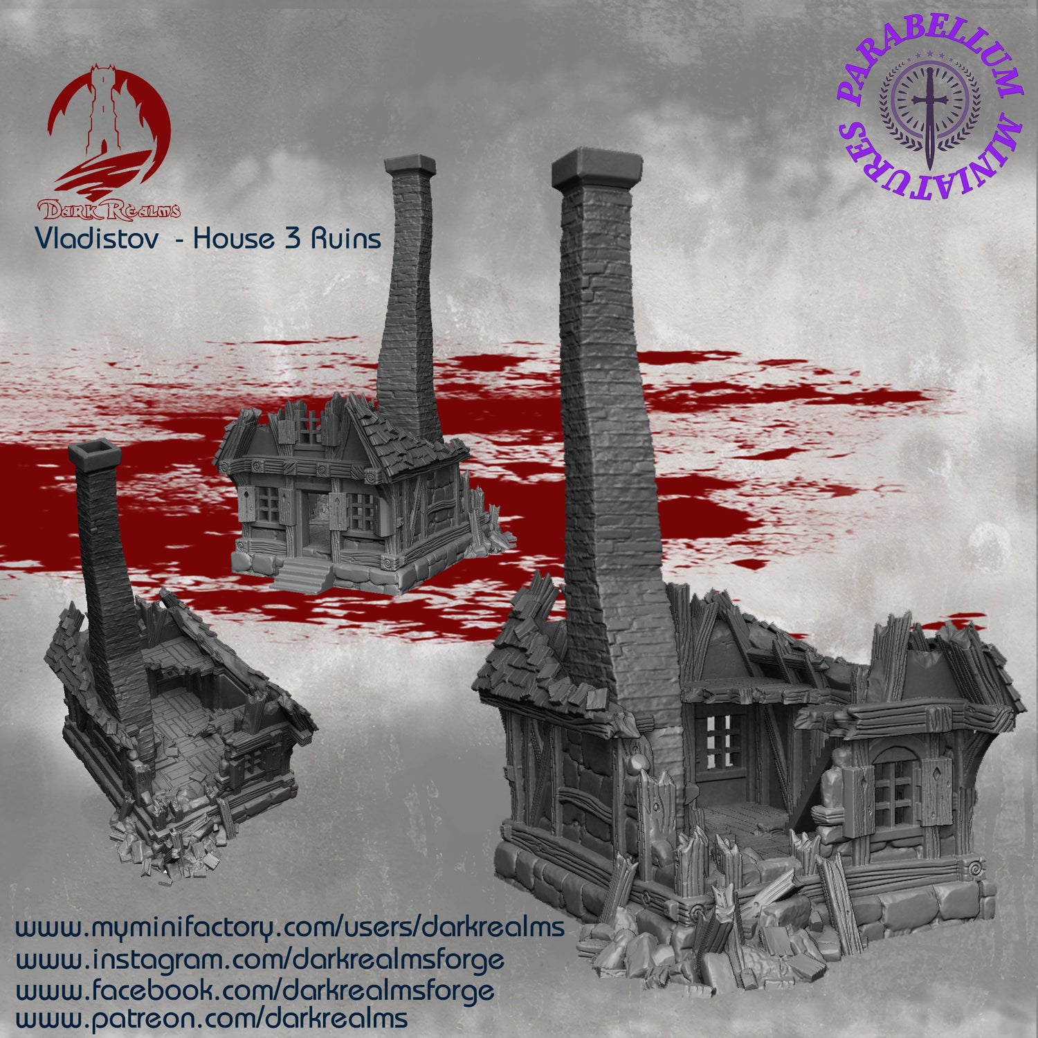 House 3 ruins (Vladistov by DarkRealms) 32mm, 28mm, 15mm Scale 3D Printed Scenery for Wargaming Dnd and Warhammer