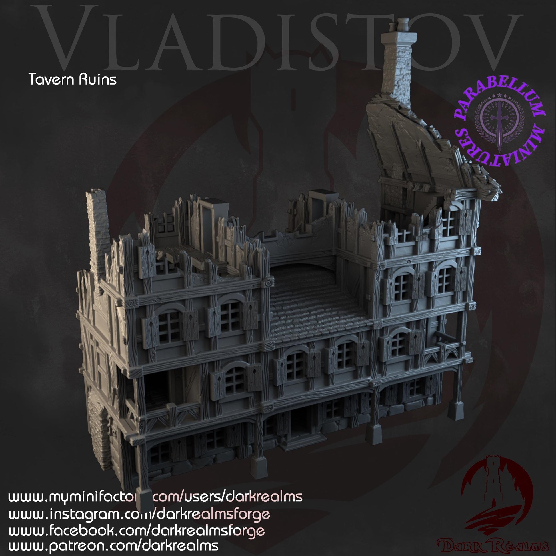 Tavern ruins (Vladistov by DarkRealms) 32mm, 28mm, 15mm Scale 3D Printed Scenery for Wargaming Dnd and Warhammer
