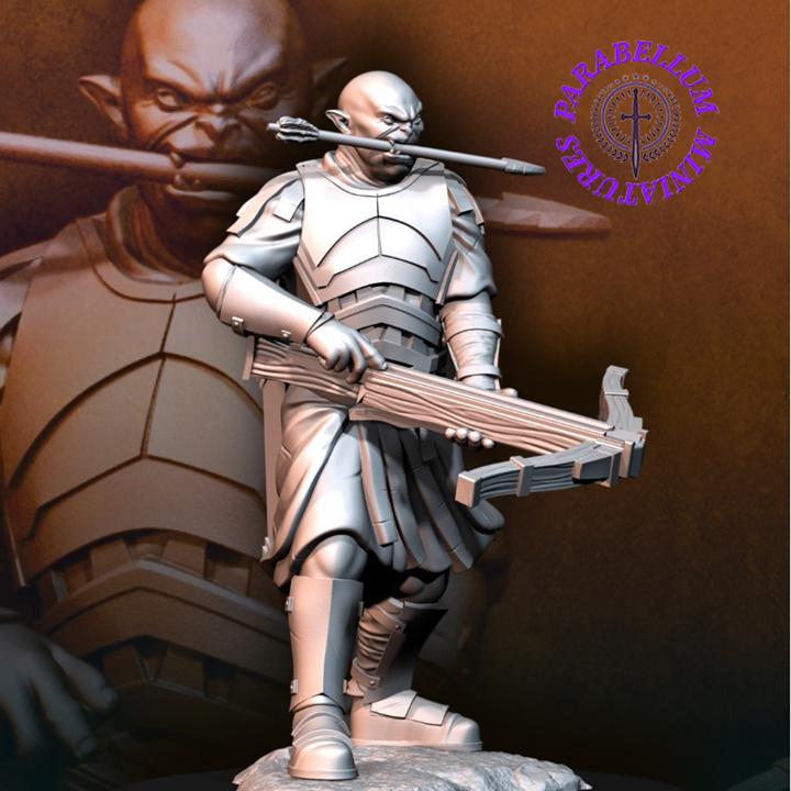 Bloody handed orc captain with crossbow