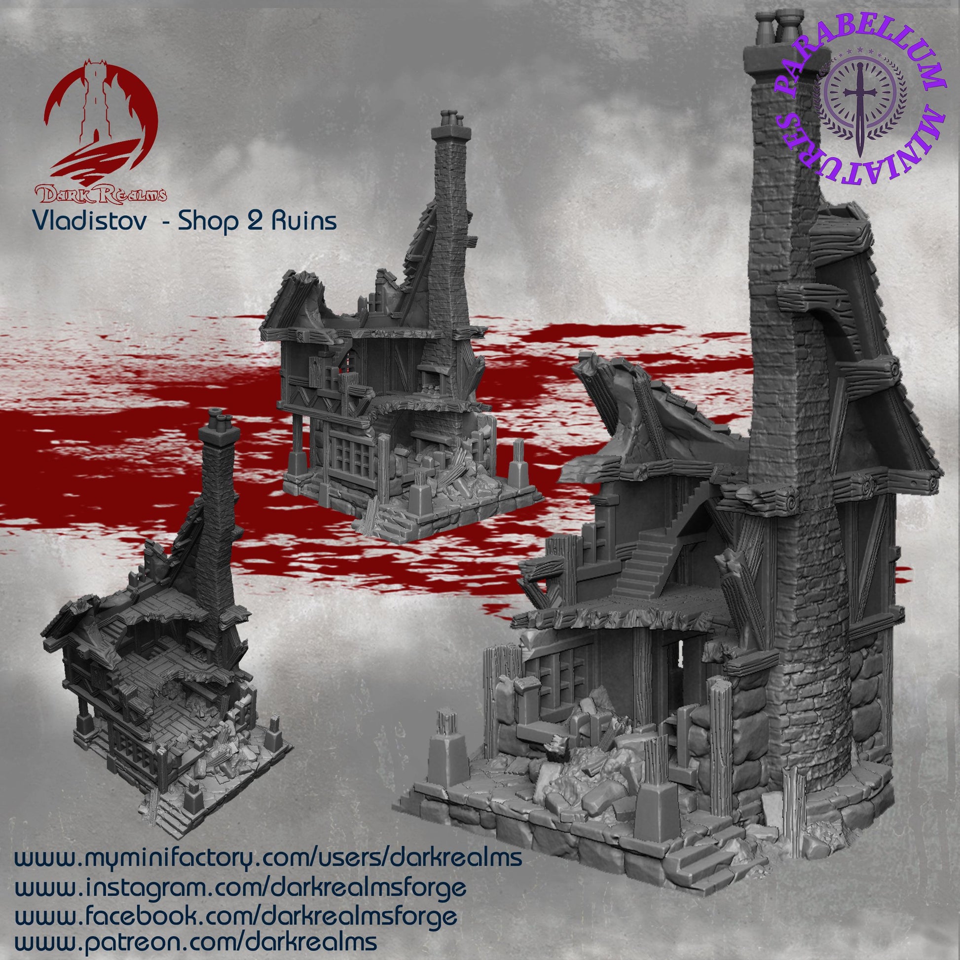 Shop 2 ruins (Vladistov by DarkRealms) 32mm, 28mm, 15mm Scale 3D Printed Scenery for Wargaming Dnd and Warhammer