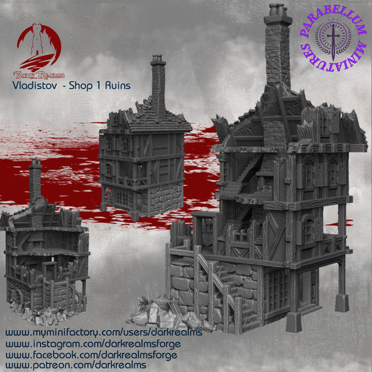Shop 1 ruins (Vladistov by DarkRealms) 32mm, 28mm, 15mm Scale 3D Printed Scenery for Wargaming Dnd and Warhammer