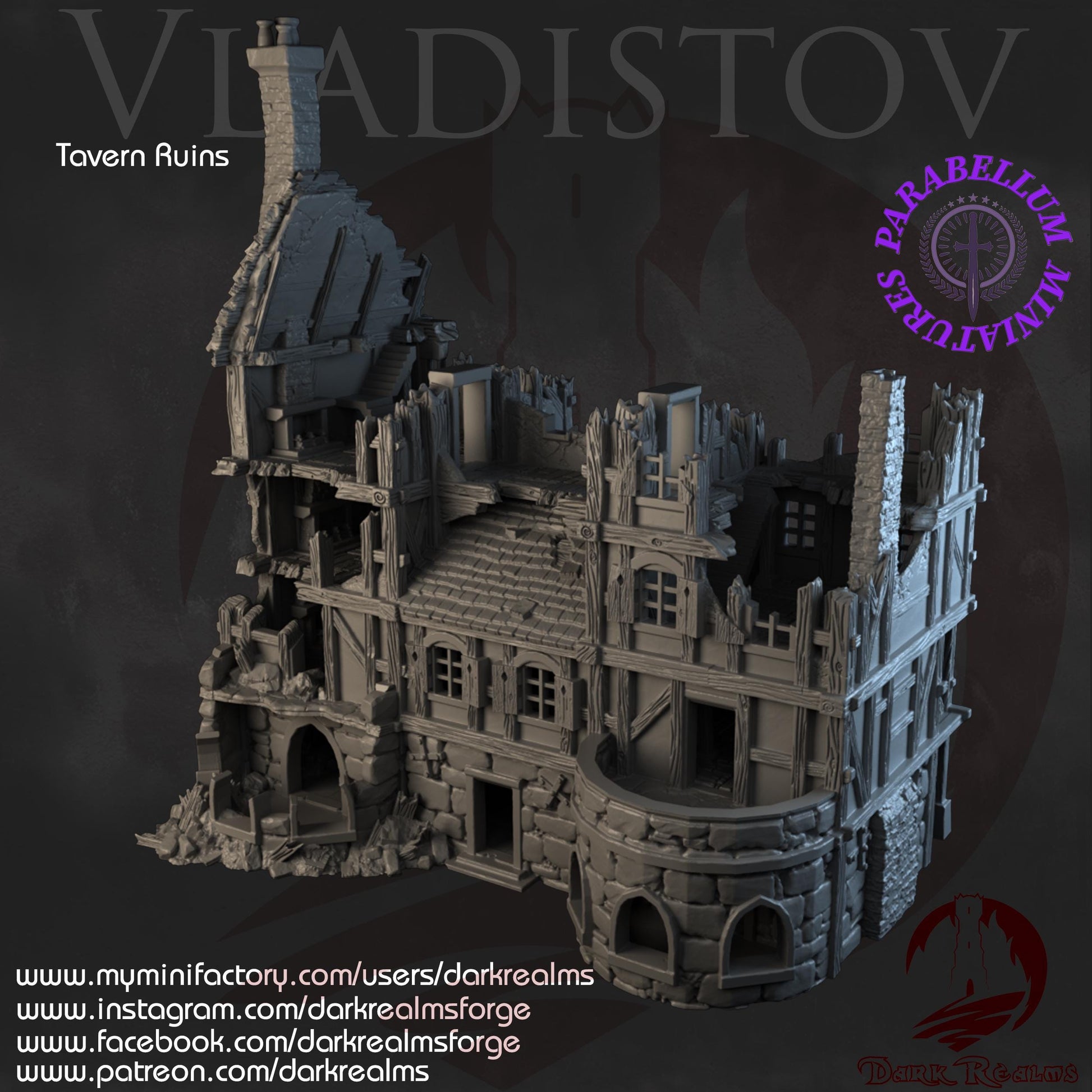 Tavern ruins (Vladistov by DarkRealms) 32mm, 28mm, 15mm Scale 3D Printed Scenery for Wargaming Dnd and Warhammer