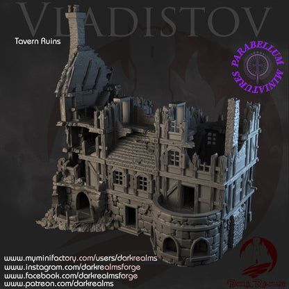 Tavern ruins (Vladistov by DarkRealms) 32mm, 28mm, 15mm Scale 3D Printed Scenery for Wargaming Dnd and Warhammer