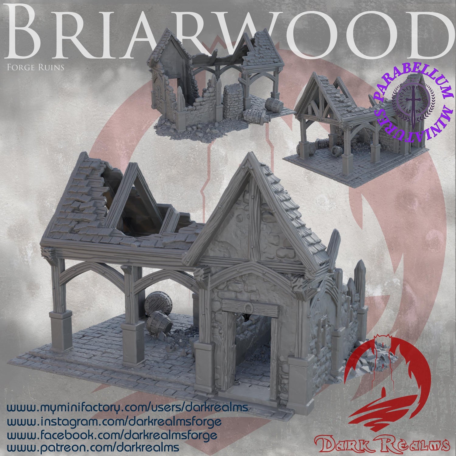 Blacksmiths Forge Ruined Terrain (Briarwood by DarkRealms) 32mm, 28mm, 15mm Scale 3D Printed Scenery for Wargaming Dnd and Warhammer