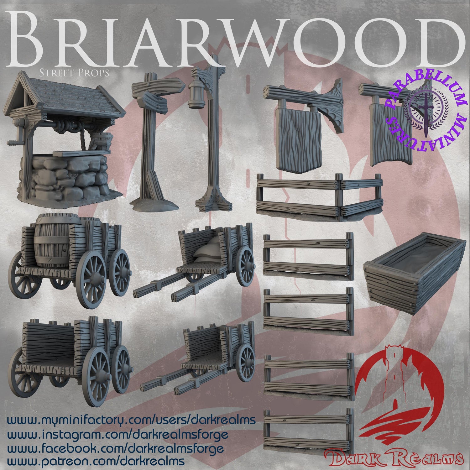 Village Street scatter terrain (Briarwood by DarkRealms) 32mm, 28mm, 15mm Scale 3D Printed Scenery for Wargaming Dnd and Warhammer