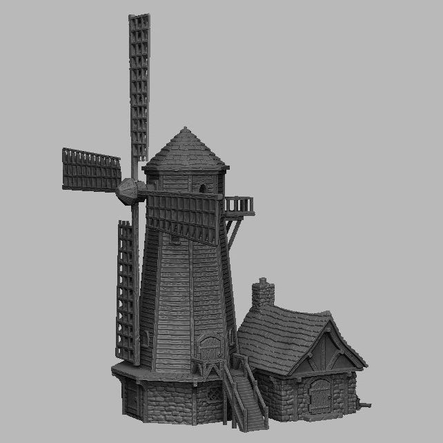 Modular Windmill & Cottage Terrain - 3D Printed Fantasy Scenery for Tabletop Games