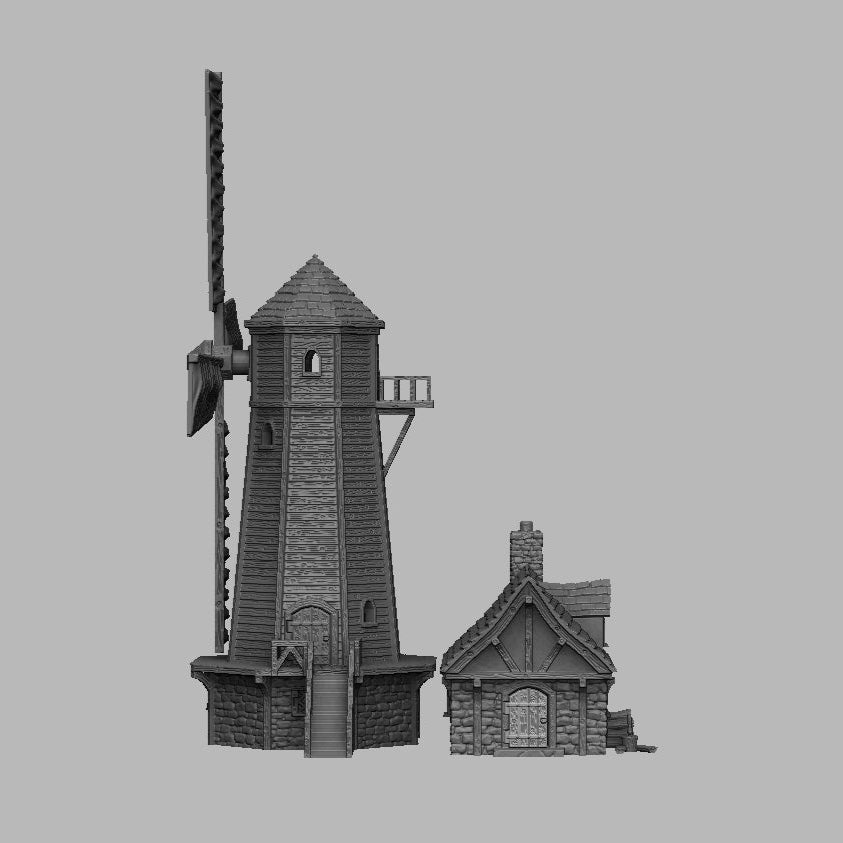 Modular Windmill & Cottage Terrain - 3D Printed Fantasy Scenery for Tabletop Games