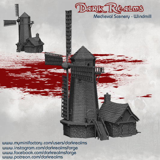 Modular Windmill & Cottage Terrain - 3D Printed Fantasy Scenery for Tabletop Games
